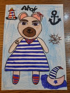 Namalowany miś dziewczynka marynarz