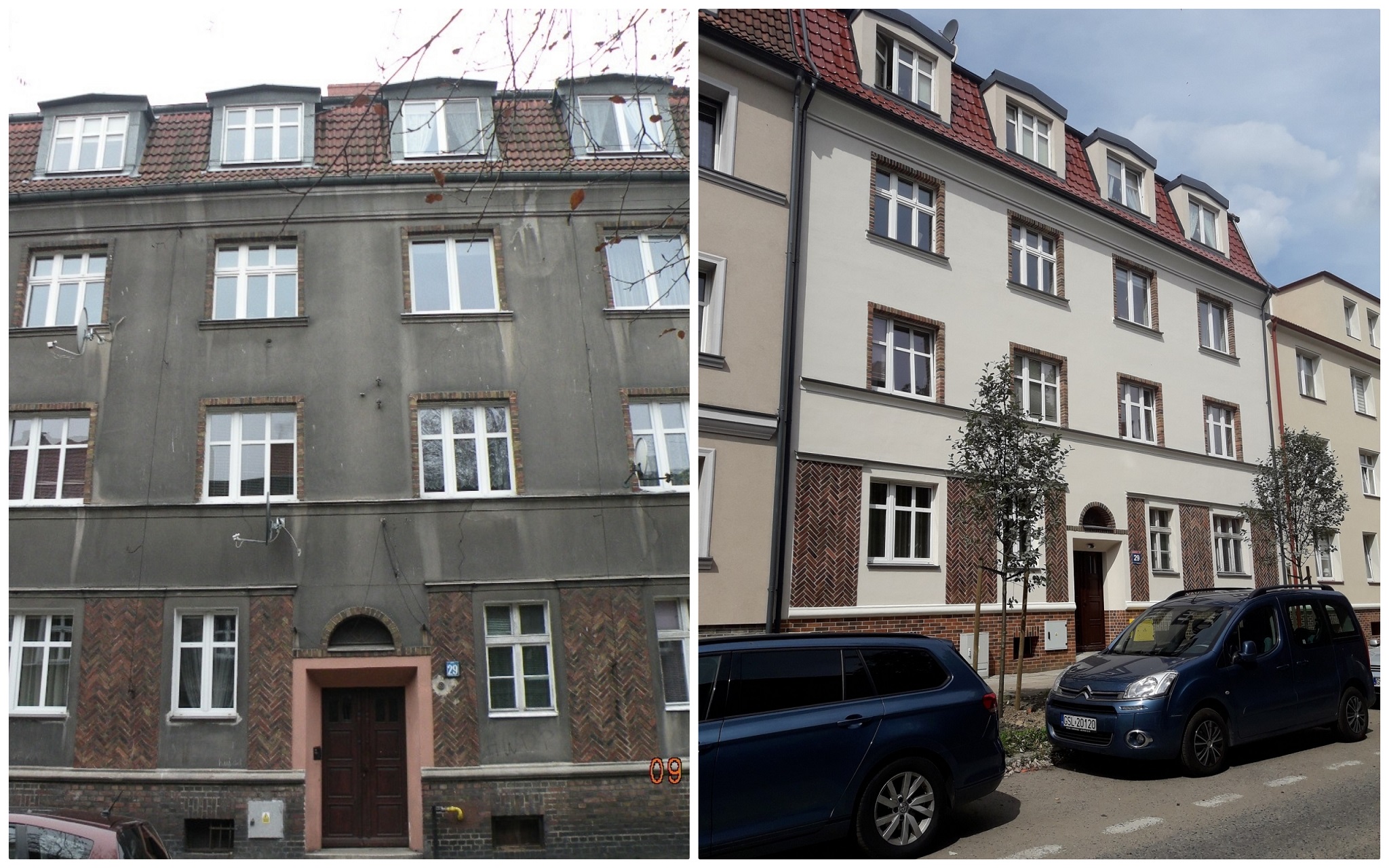 Kamienica przy ul. małachowskiego w Słupsku przed i po termomodernizacji