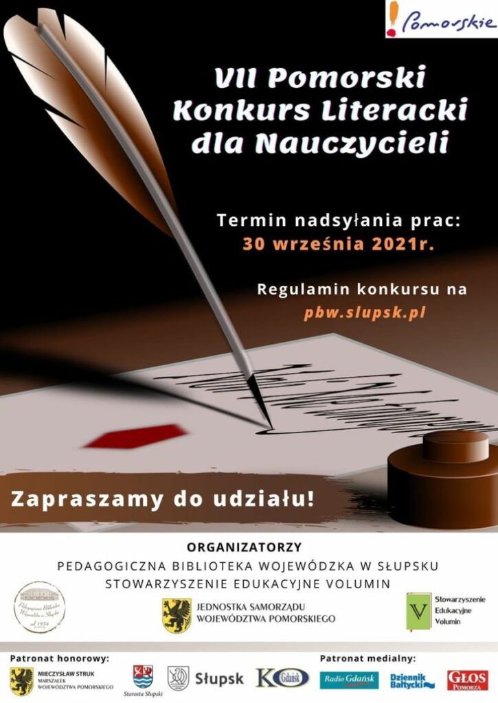 Pomorski Konkurs Literacki dla Nauczycieli, plakat. Fot. mat. prasowe Pedagogicznej Biblioteki Wojewódzkiej w Słupsku