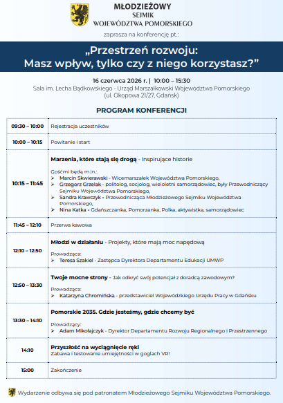 Program Konferencji „Przestrzeń rozwoju: Masz wpływ, tylko czy z niego korzystasz?”